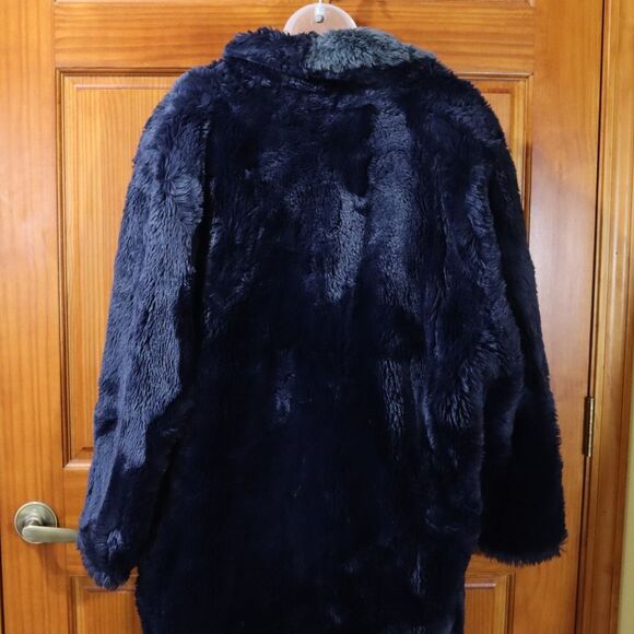 Suziklo Vintage Y2K Blue Spotted Fuzzy Trench Coat Opera Size Large/XL - Picture 9 of 13